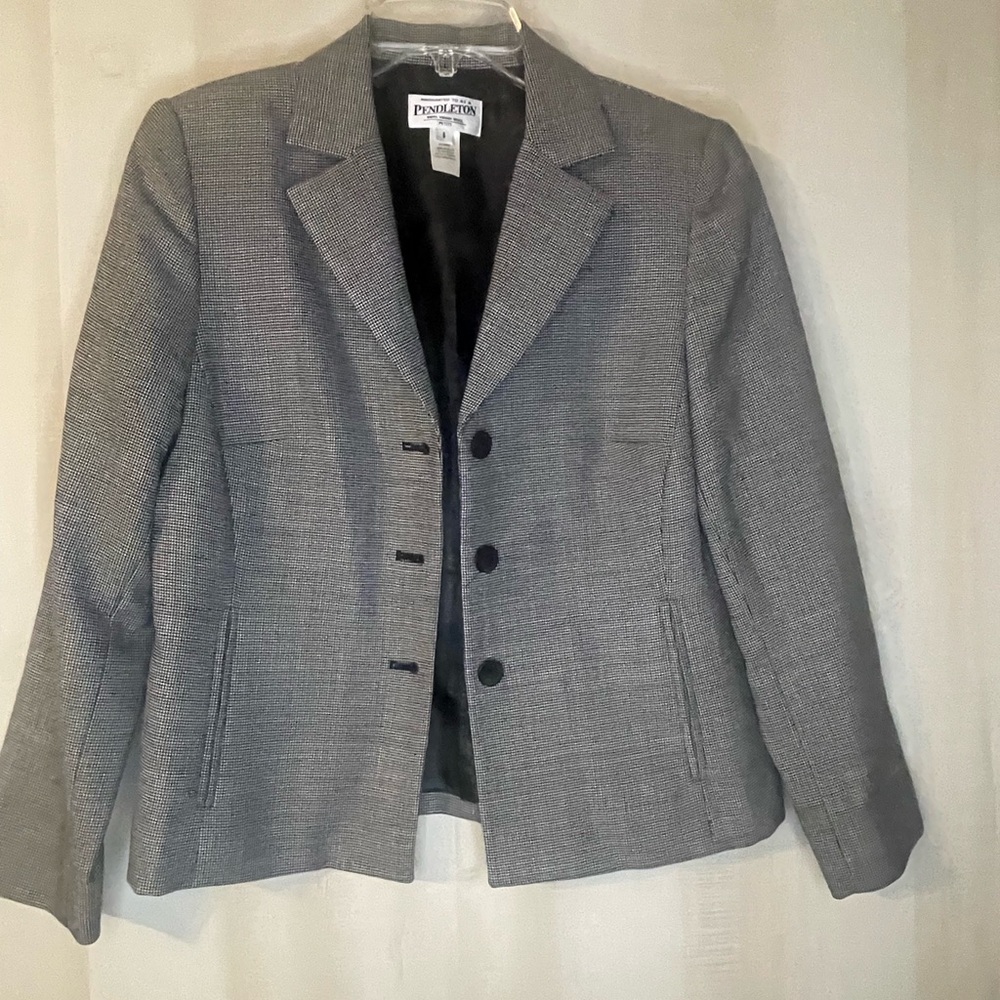 Pendleton blazer 100% virgin wool‎ black white houndstooth size 6 petite
